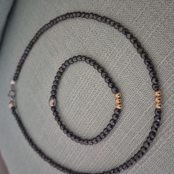 CHOKER & BRACLET Facted black Hematite & Round beads - Picture 5 of 5